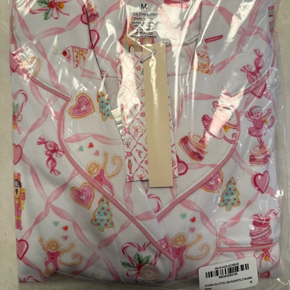 Sugarplum Lattice Long Sleeve Polo Pajamas - Picture 4 of 4